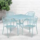 Flash Furniture CO-35SQ-03CHR4-SKY-GG 35 1/4" Square Patio Table & (4) Round Back Arm Chair Set - Steel, Sky Blue thumbnail 4