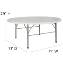 Flash Furniture DAD-183RZ-GG 71" Round Folding Table w/ Granite White Plastic Top, 29"H thumbnail 2