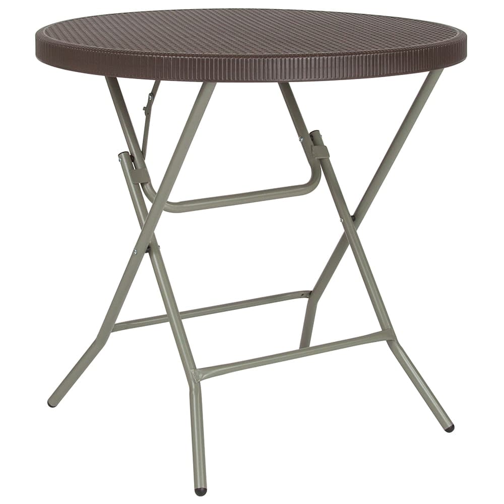 Flash Furniture DAD-FT-80R-GG 31 1/2" Round Folding Table w/ Brown Plastic Rattan Pattern Top, 30 1/4"H