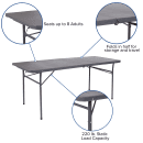 Flash Furniture DAD-LF-183Z-DG-GG Rectangular Folding Table w/ Dark Gray Plastic Top - 72"W x 30"D x 29"H thumbnail 6