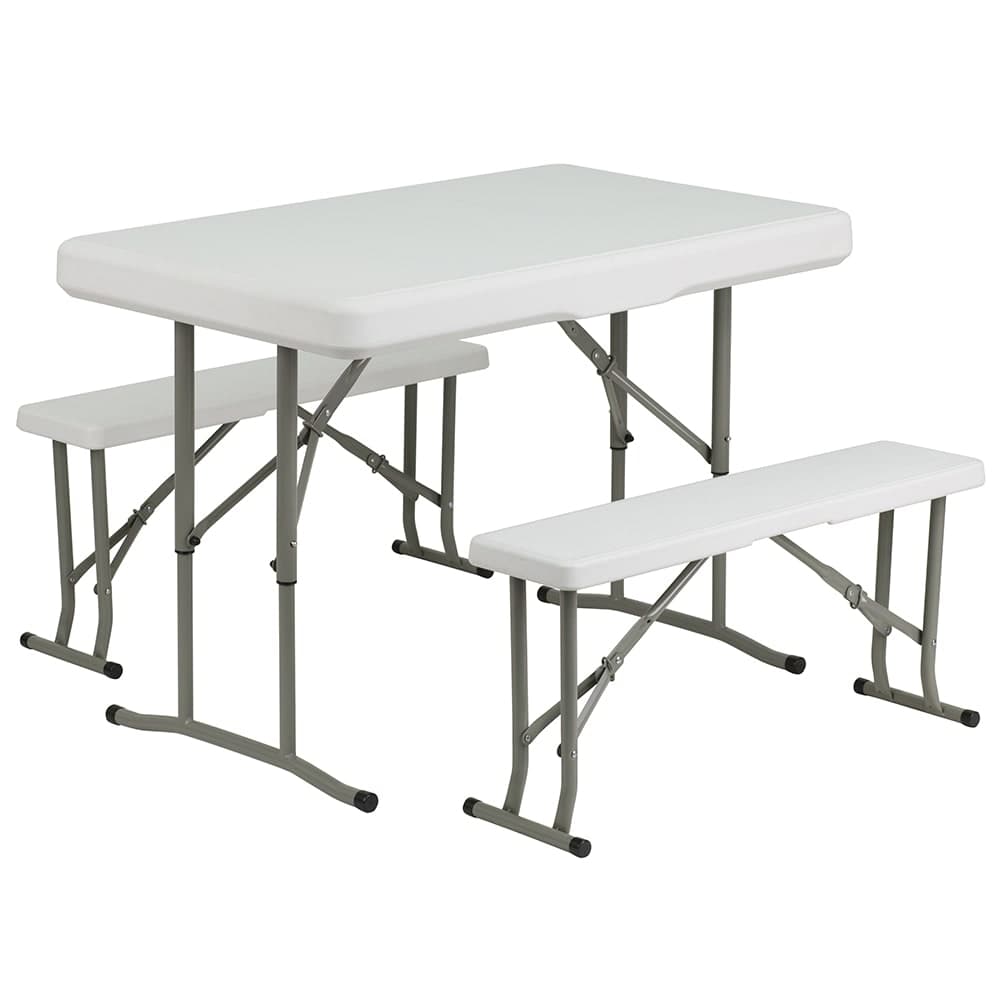 Flash Furniture DAD-YCZ-103-GG Folding Table & (2) Benches Set - White Plastic Top, 41"W x 25 1/2"D x 28 1/2"H
