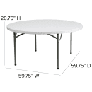 Flash Furniture DAD-YCZ-152R-GW-GG 59 3/4" Round Folding Table w/ Granite White Plastic Top, 28 3/4"H thumbnail 2