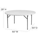 Flash Furniture DAD-YCZ-154-GW-GG 60" Round Folding Table w/ White Plastic Top, 29"H thumbnail 2
