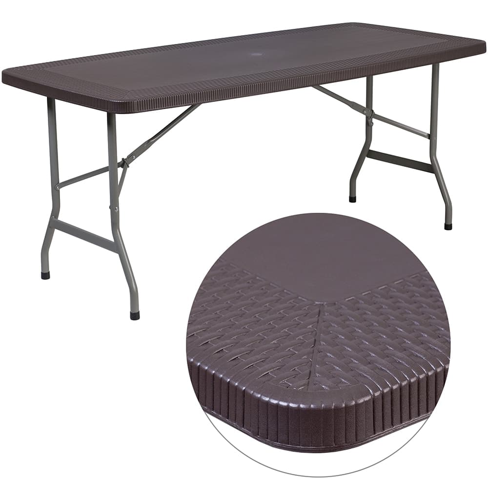 Flash Furniture DAD-YCZ-172-GG 67 1/2" Round Folding Table w/ Brown Plastic Rattan Pattern Top, 28 3/4"H