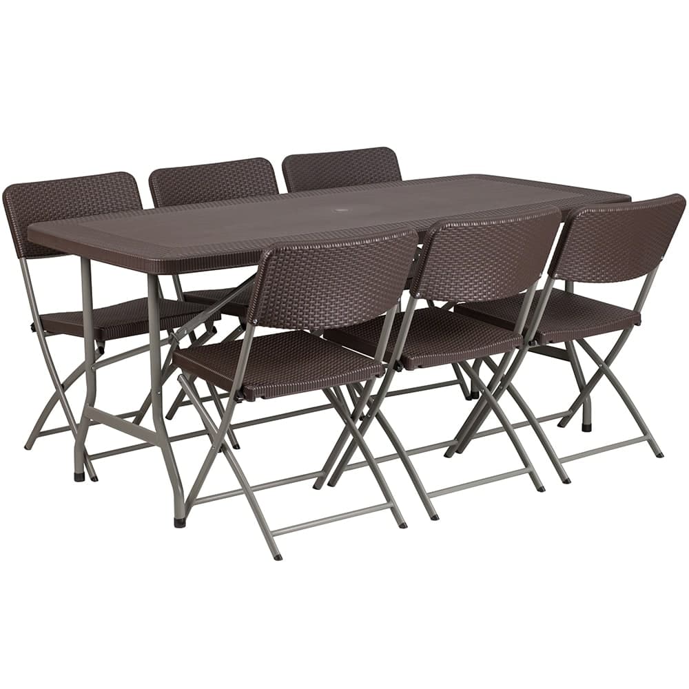 Flash Furniture DAD-YCZ-172-61-GG Rectangular Folding Table & (6) Folding Chair Set - 67 1/2"W x 32 1/2"D x 28 3/4"H