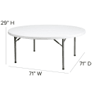 Flash Furniture DAD-YCZ-180R-GW-GG 71" Round Folding Table w/ Granite White Plastic Top, 29"H thumbnail 2