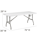 Flash Furniture DAD-YCZ-183Z-GG Rectangular Folding Table w/ Granite White Plastic Top - 72"W x 30"D x 29"H thumbnail 2