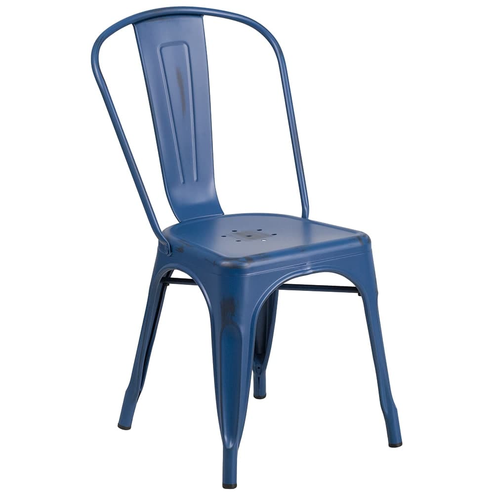 Flash Furniture ET-3534-AB-GG Stacking Chair w/ Vertical Slat Back - Distressed Metal, Antique Blue