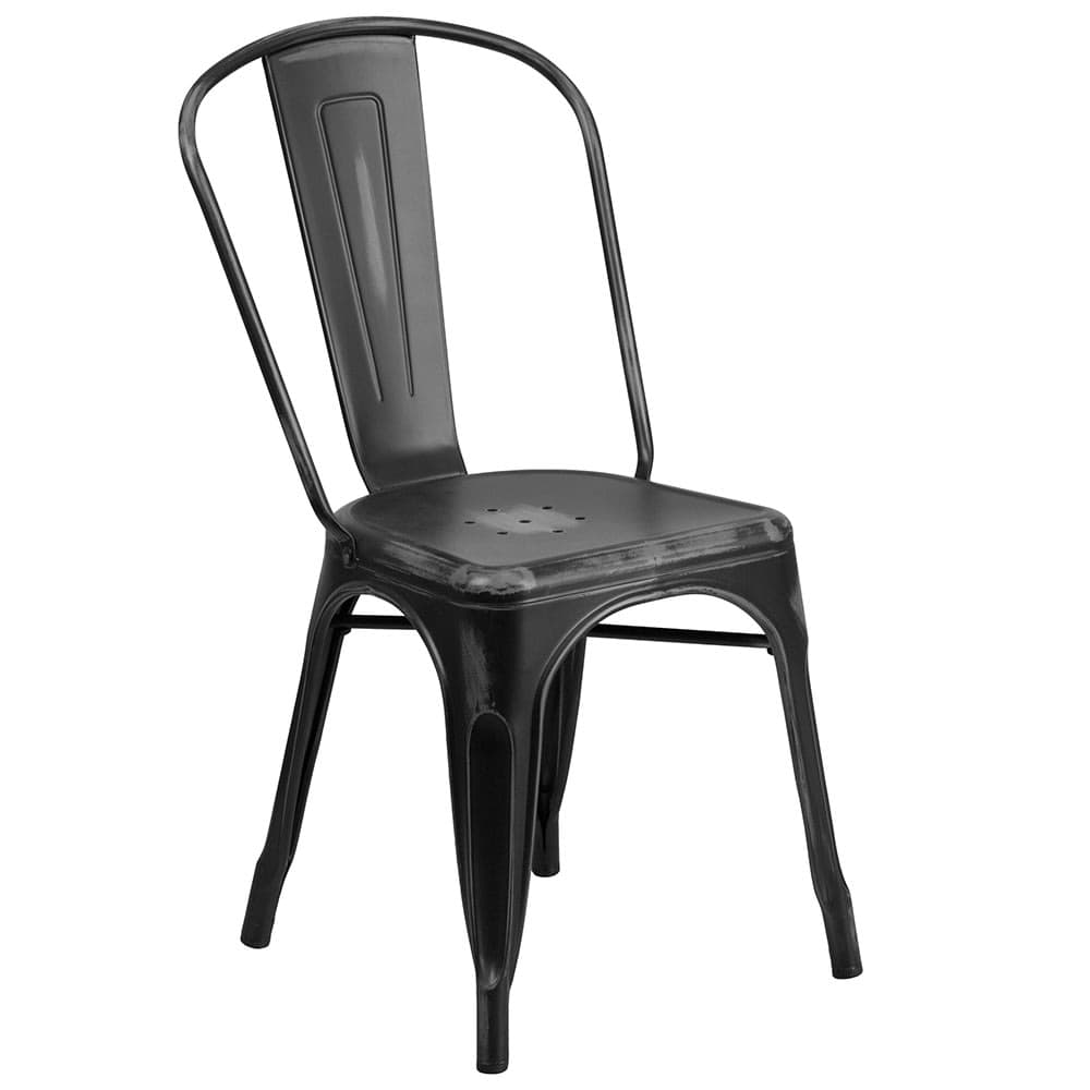 Flash Furniture ET-3534-BK-GG Stacking Chair w/ Vertical Slat Back - Distressed Metal, Black