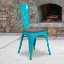 Flash Furniture ET-3534-CB-WD-GG Stacking Side Chair w/ Vertical Slat Back & Wood Seat - Steel Frame, Teal Blue thumbnail 5