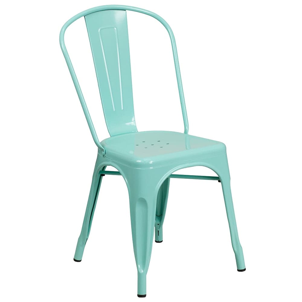 Flash Furniture ET-3534-MINT-GG Stacking Chair w/ Vertical Slat Back - Metal, Mint