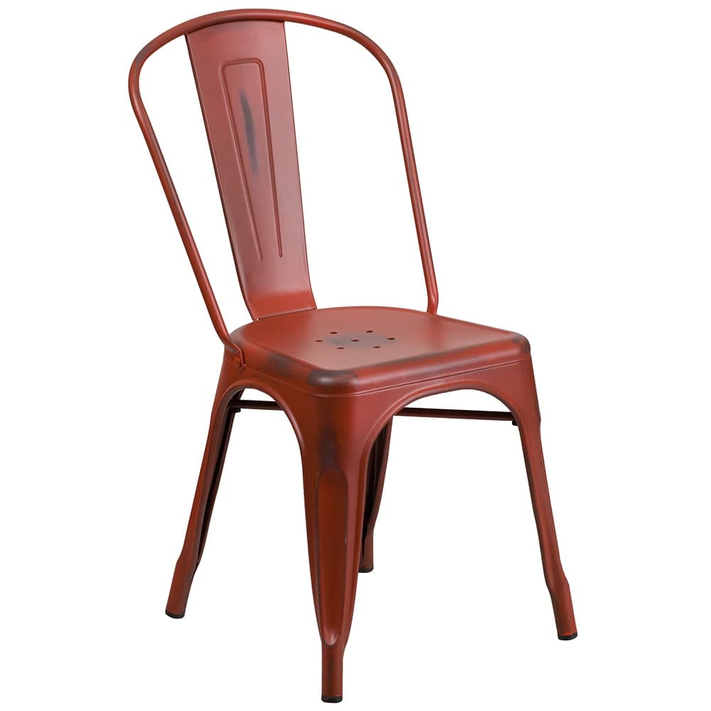 Flash Furniture ET-3534-RD-GG Stacking Chair w/ Vertical Slat Back - Distressed Metal, Kelly Red