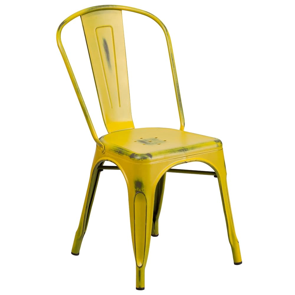 Flash Furniture ET-3534-YL-GG Stacking Chair w/ Vertical Slat Back - Distressed Metal, Yellow