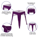 Flash Furniture ET-BT3503-18-PR-GG Stacking Backless Dining Stool - Iron, Purple thumbnail 3