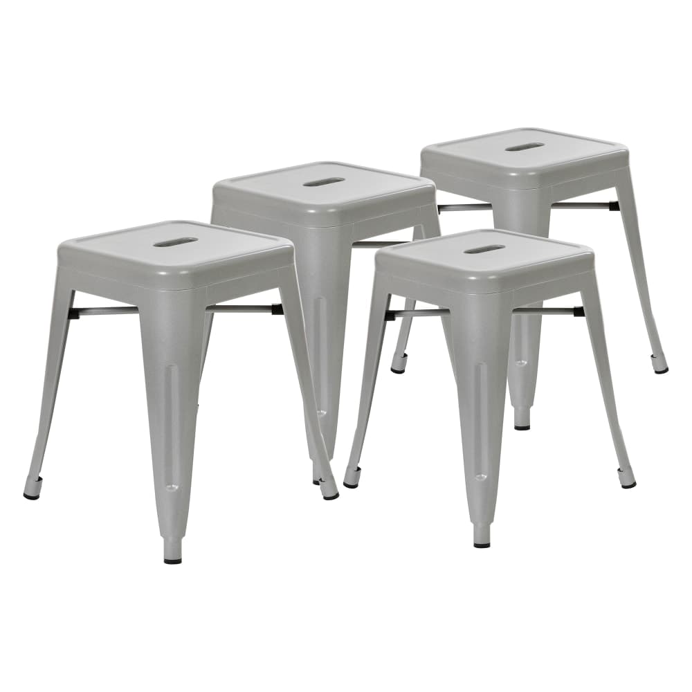 Flash Furniture ET-BT3503-18-SIL-GG Stacking Backless Dining Stool - Iron, Silver