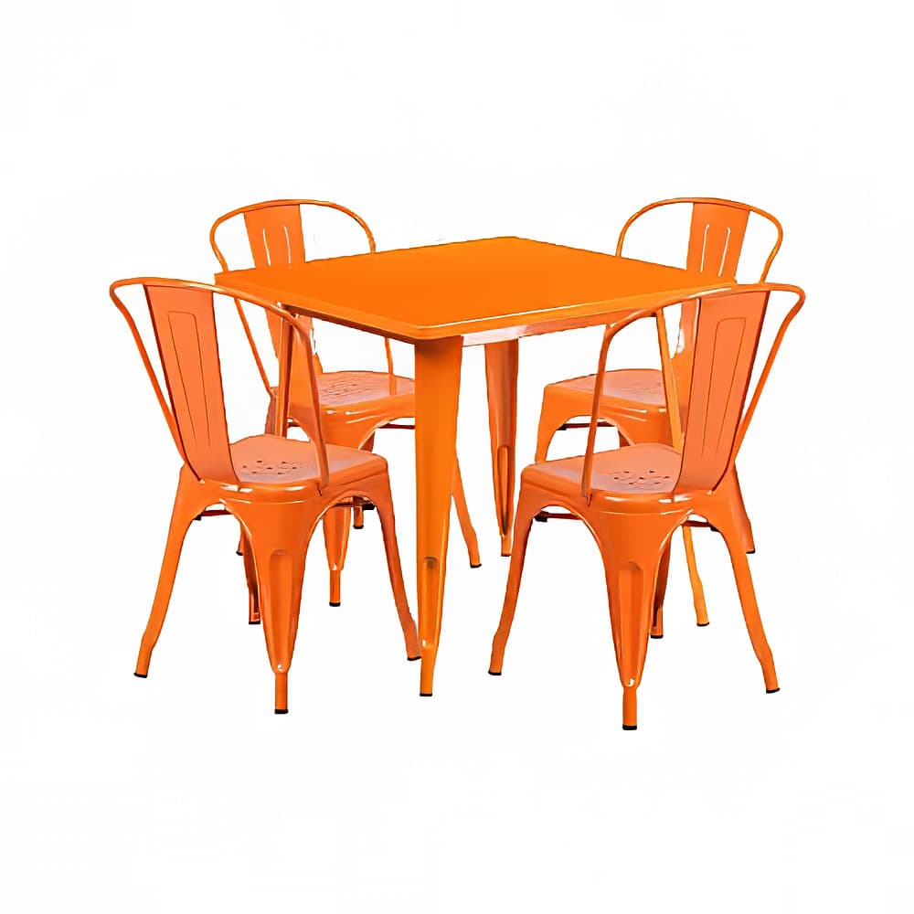 Flash Furniture ET-CT002-4-30-OR-GG 31 1/2" Square Table & (4) Chair Set - Steel, Orange