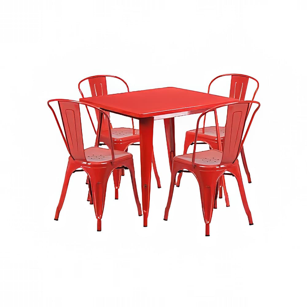 Flash Furniture ET-CT002-4-30-RED-GG 31 1/2" Square Table & (4) Chair Set - Steel, Red