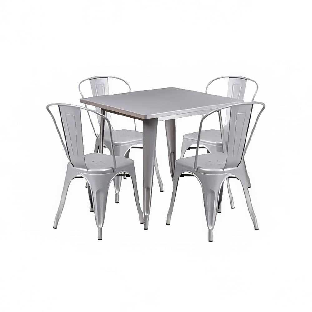Flash Furniture ET-CT002-4-30-SIL-GG 31 1/2" Square Table & (4) Chair Set - Steel, Silver