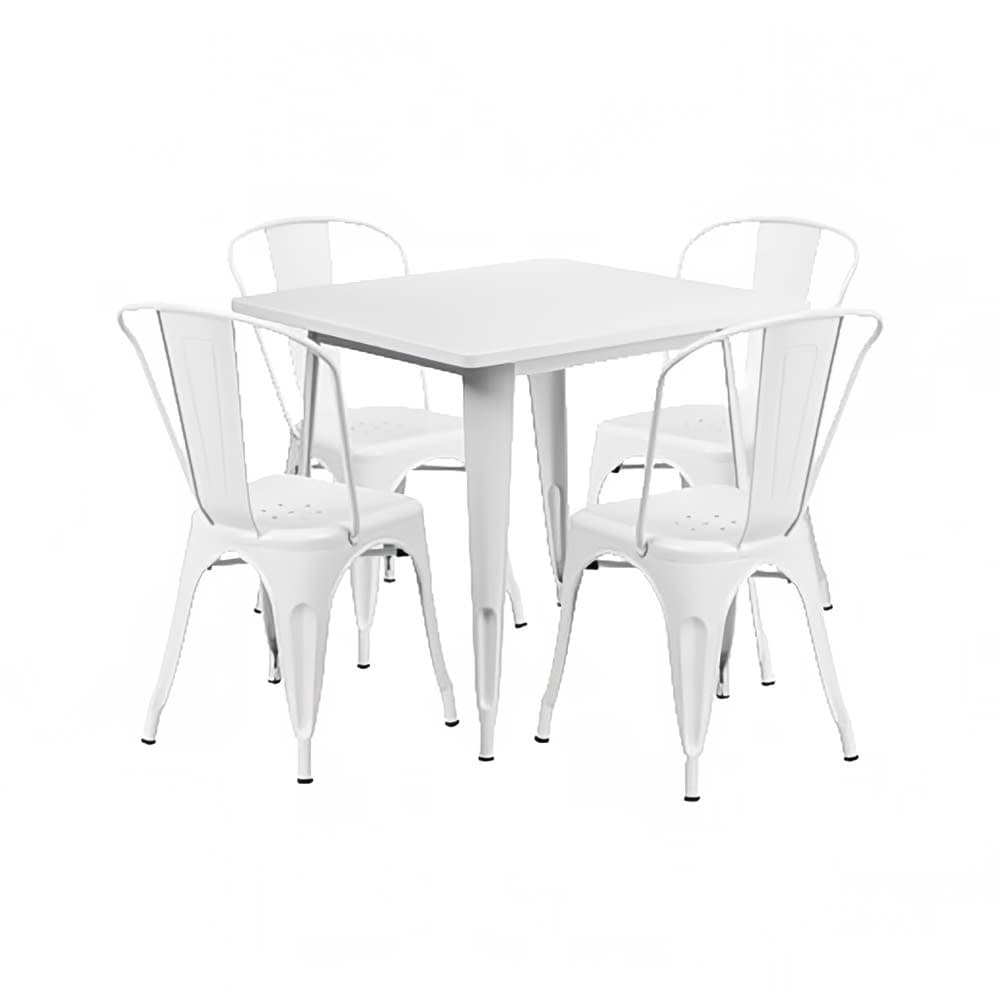 Flash Furniture ET-CT002-4-30-WH-GG 31 1/2" Square Table & (4) Chair Set - Steel, White