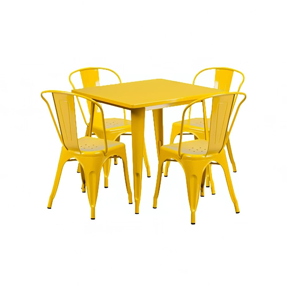 Flash Furniture ET-CT002-4-30-YL-GG 31 1/2" Square Table & (4) Chair Set - Steel, Yellow