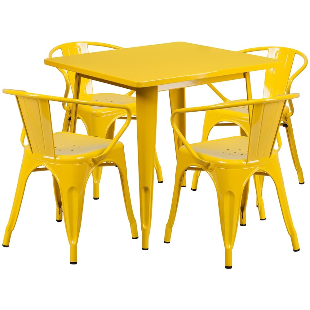 Flash Furniture ET-CT002-4-70-YL-GG 31 1/2" Square Table & (4) Arm Chair Set - Steel, Yellow