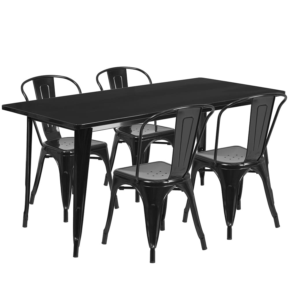 Flash Furniture ET-CT005-4-30-BK-GG Rectangular Table & (4) Chair Set - 63"W x 31 1/2"D x 29 1/2"H, Steel, Black