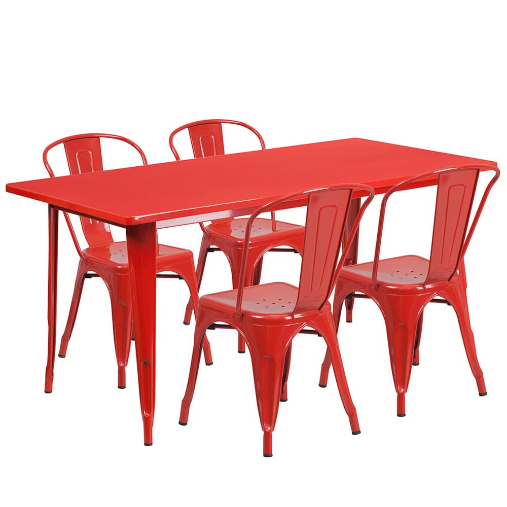 Flash Furniture ET-CT005-4-30-RED-GG Rectangular Table & (4) Chair Set - 63"W x 31 1/2"D x 29 1/2"H, Steel, Red