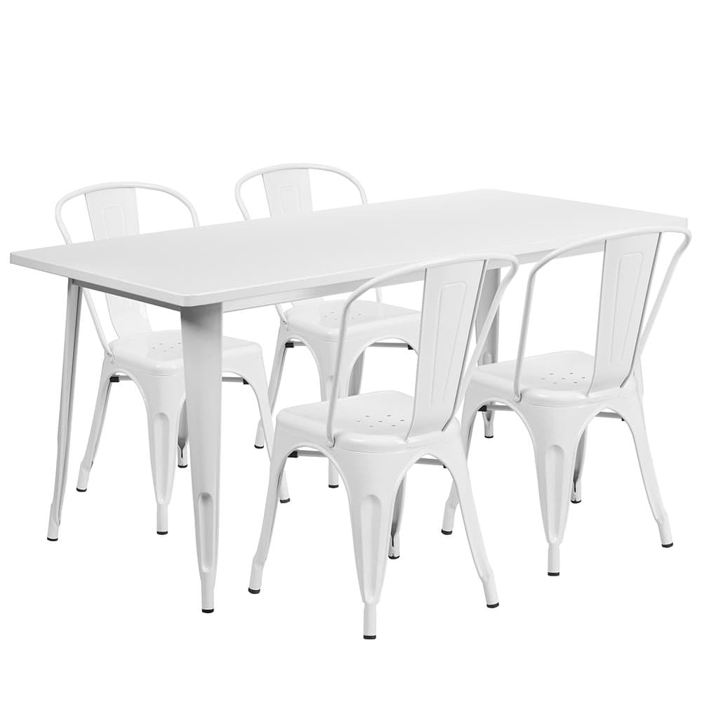 Flash Furniture ET-CT005-4-30-WH-GG Rectangular Table & (4) Chair Set - 63"W x 31 1/2"D x 29 1/2"H, Steel, White