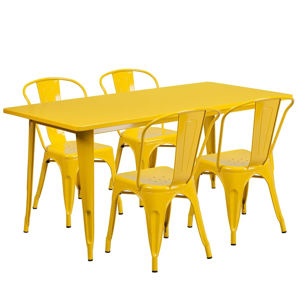 Flash Furniture ET-CT005-4-30-YL-GG Rectangular Table & (4) Chair Set - 63"W x 31 1/2"D x 29 1/2"H, Steel, Yellow