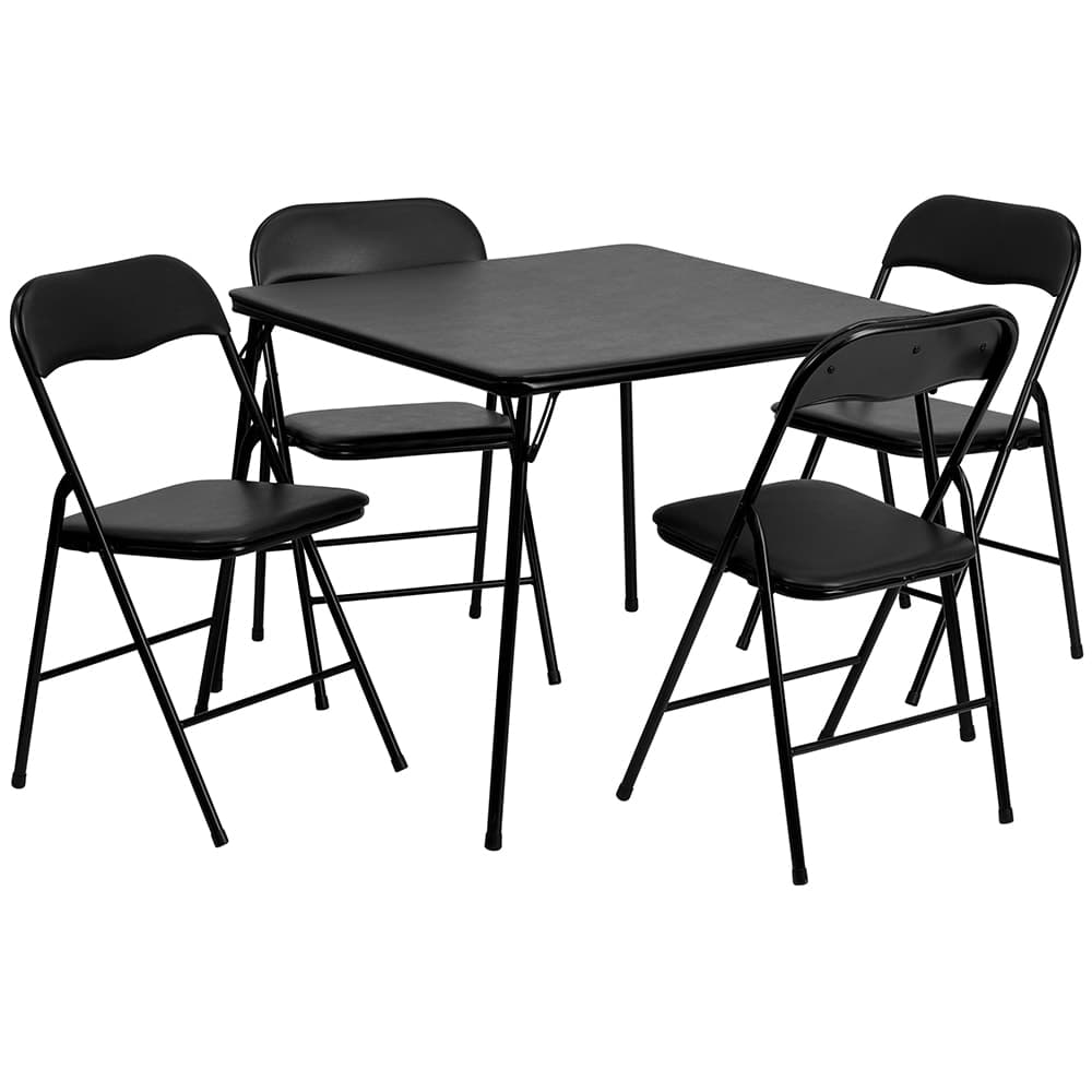 Flash Furniture JB-1-GG 33 1/2" Square Folding Card Table & (4) Folding Chairs Set - Black Padded Vinyl Top, 27 3/4"H
