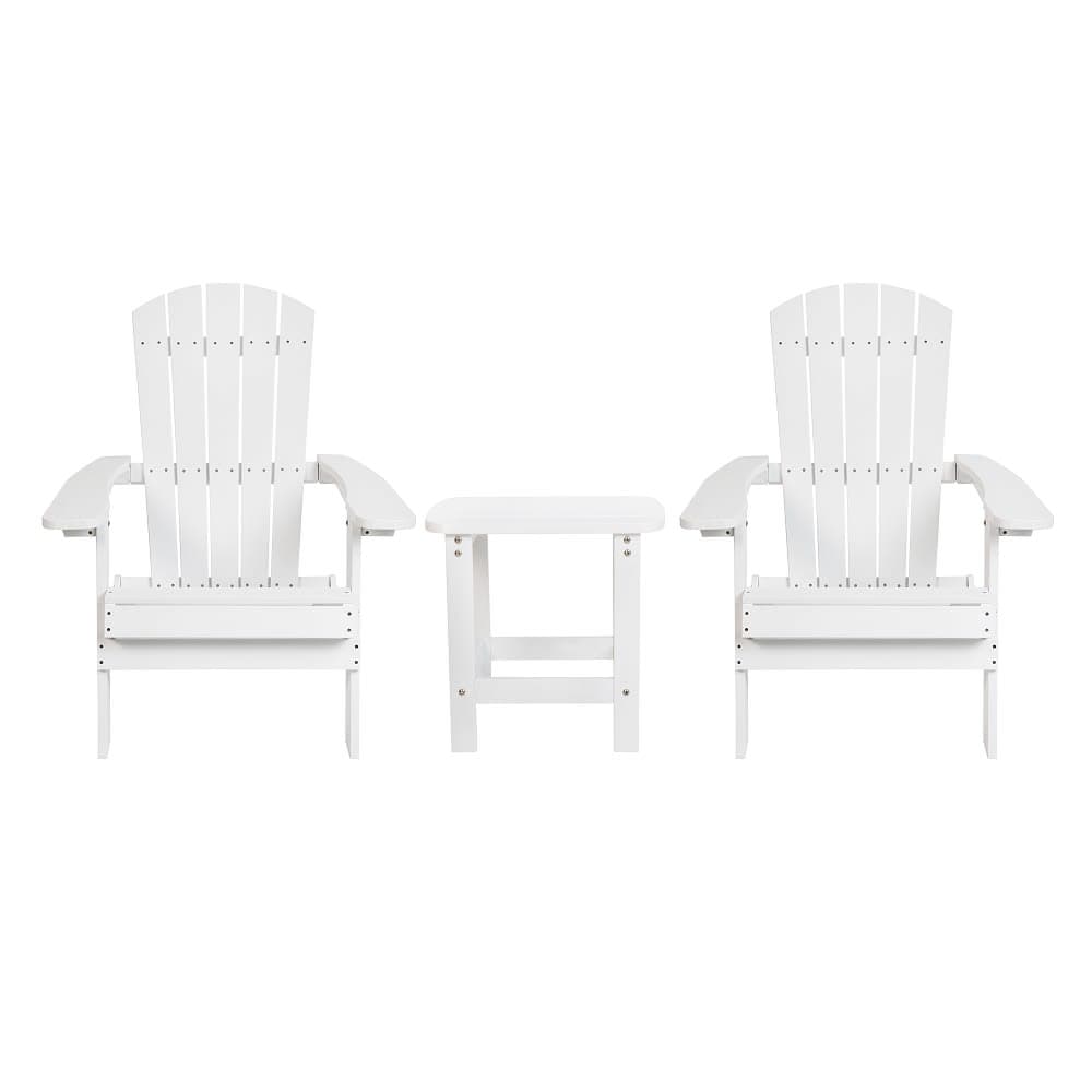 Flash Furniture JJ-C14505-2-T14001-WH-GG Adirondack Side Table & (2) Folding Chair Set - 18 3/4" x 15", Poly Resin, White