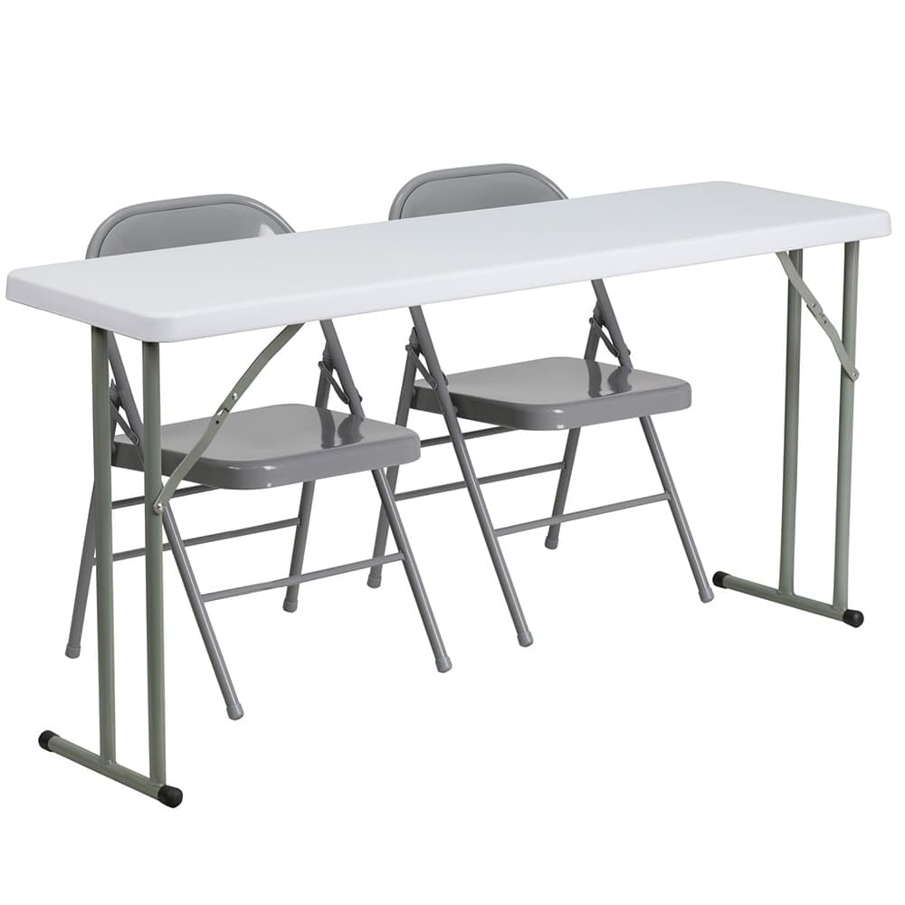 Flash Furniture RB-1860-1-GG Rectangular Folding Training Table & (2) Folding Chair Set - 60"W x 18"D x 29"H