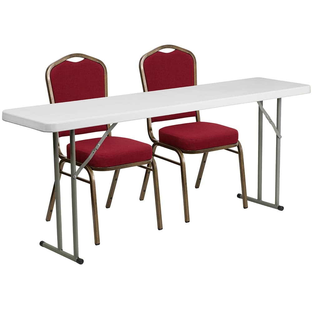 Flash Furniture RB-1872-1-GG Rectangular Folding Training Table & (2) Banquet Chair Set - 72"W x 18"D x 29"H