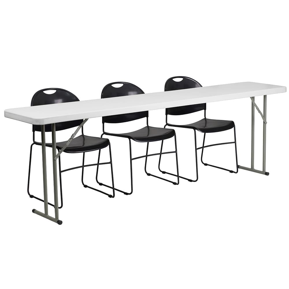 Flash Furniture RB-1896-1-GG Rectangular Folding Training Table & (3) Chair Set -  96"W x 18"D x 29"H