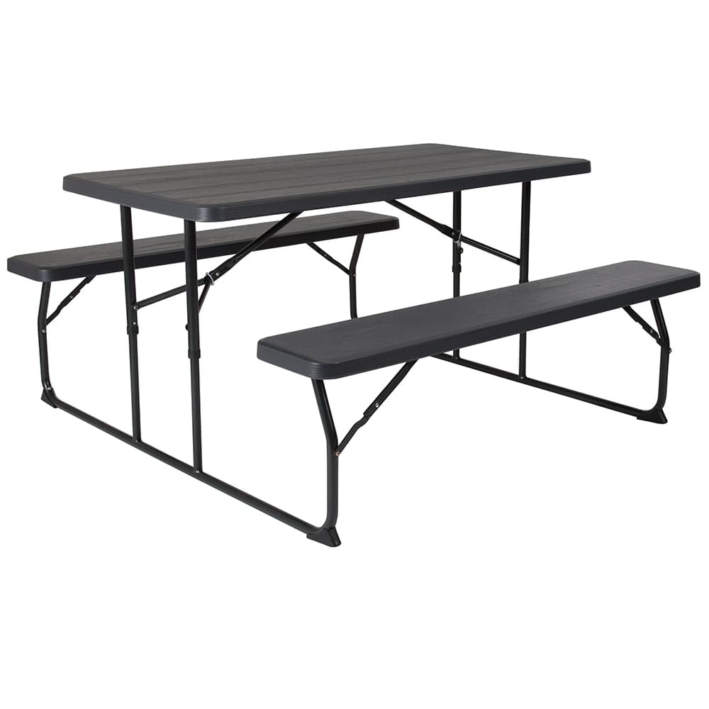Flash Furniture RB-EBB-1470FD-GG 58.25" Folding Picnic Table w/ Charcoal Wood Grain Top, 28.25"H