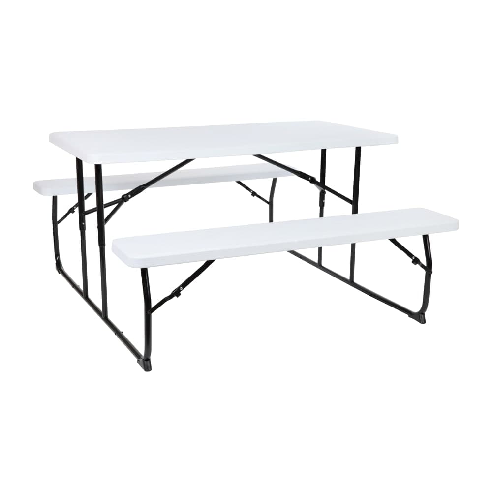Flash Furniture RB-EBB-1470FD-WH-GG Rectangular Folding Picnic Table - 53 3/4" x 58 1/4", White Wood Grain Plastic & Black Steel
