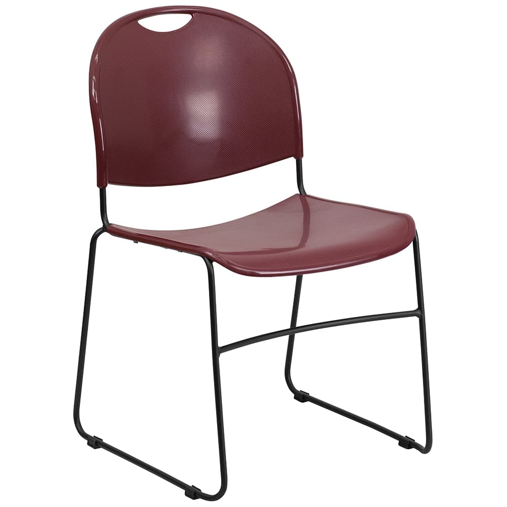 Flash Furniture RUT-188-BY-GG Compact Stacking Chair w/ Burgundy Plastic Seat & Back - Metal Frame, Black