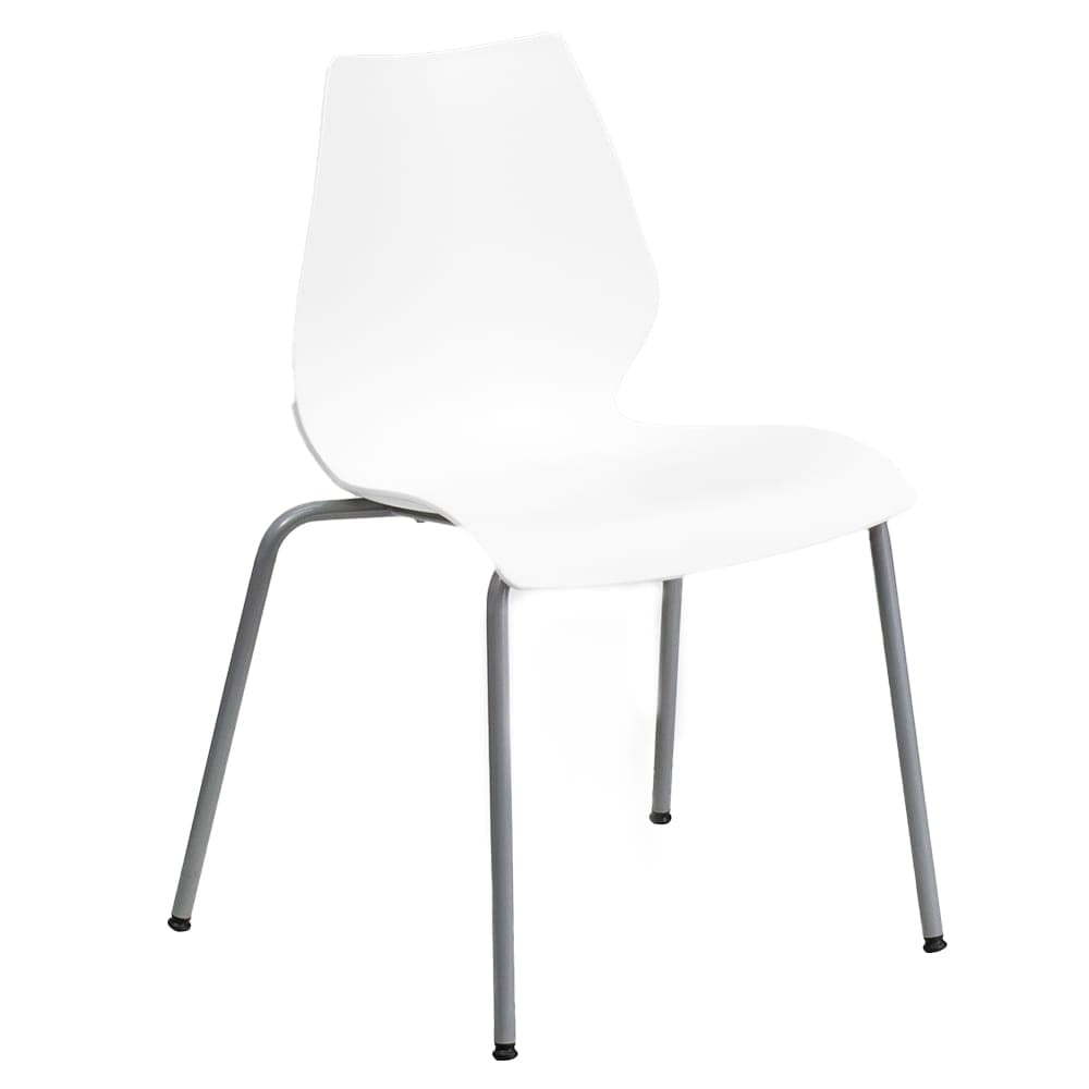 Flash Furniture RUT-288-WHITE-GG Stacking Chair w/ White Plastic Back & Seat - Metal Frame, Silver