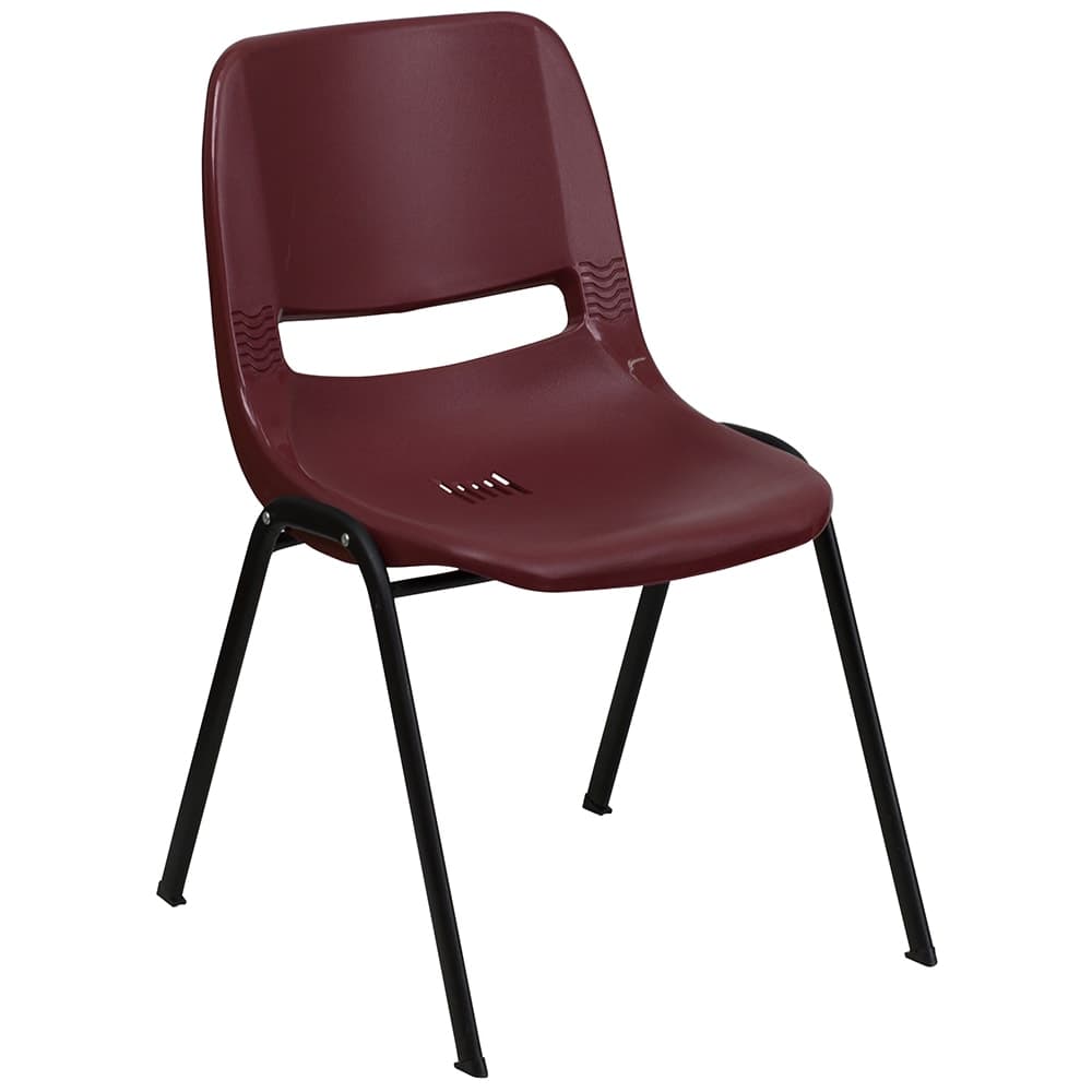 Flash Furniture RUT-EO1-BY-GG Stacking Shell Chair w/ Burgundy Plastic Seat & Back - Black Metal Frame