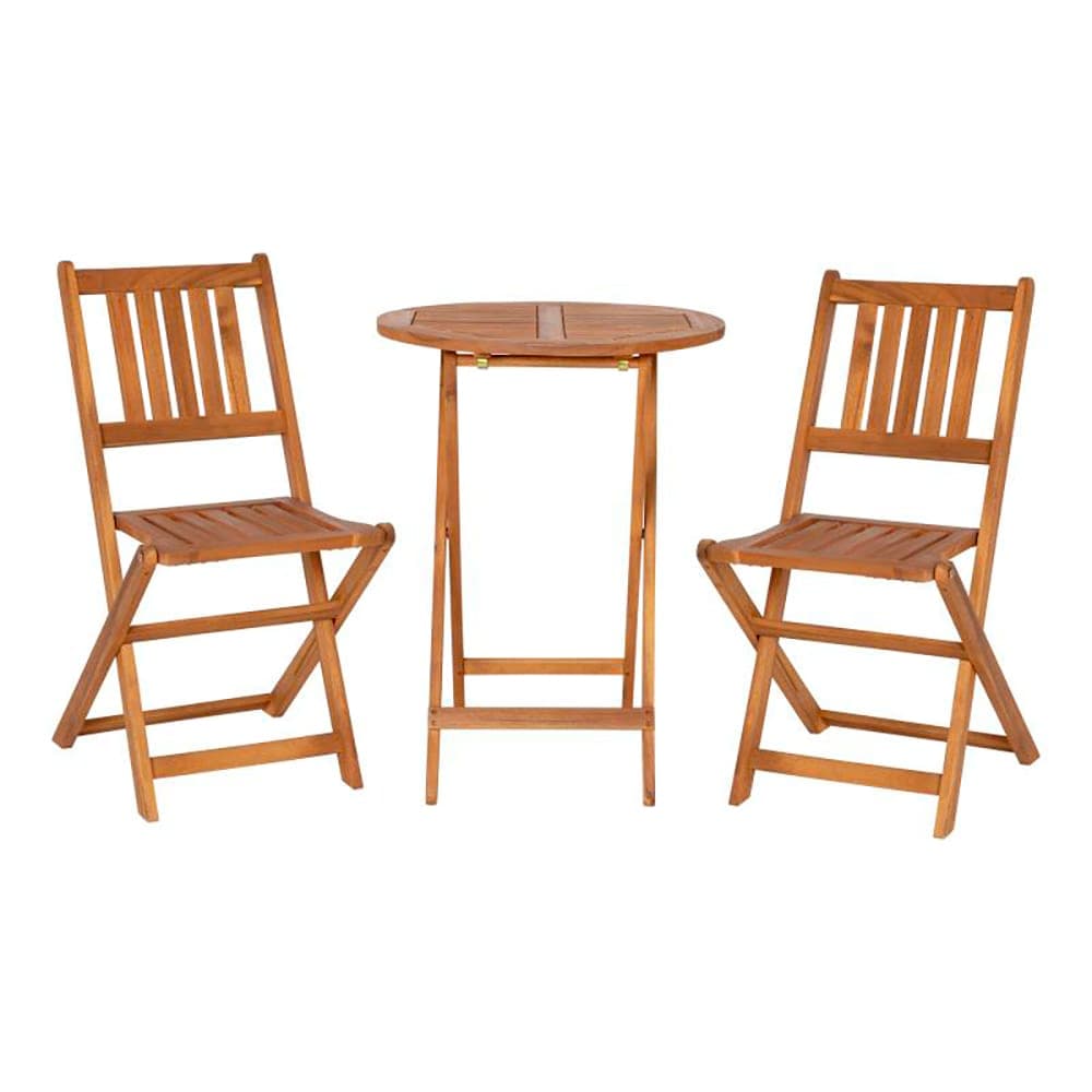 Flash Furniture THB-S4460-NAT-GG 23 1/2" Round Folding Patio Table & (2) Slatted Folding Chair Set - Acacia Wood