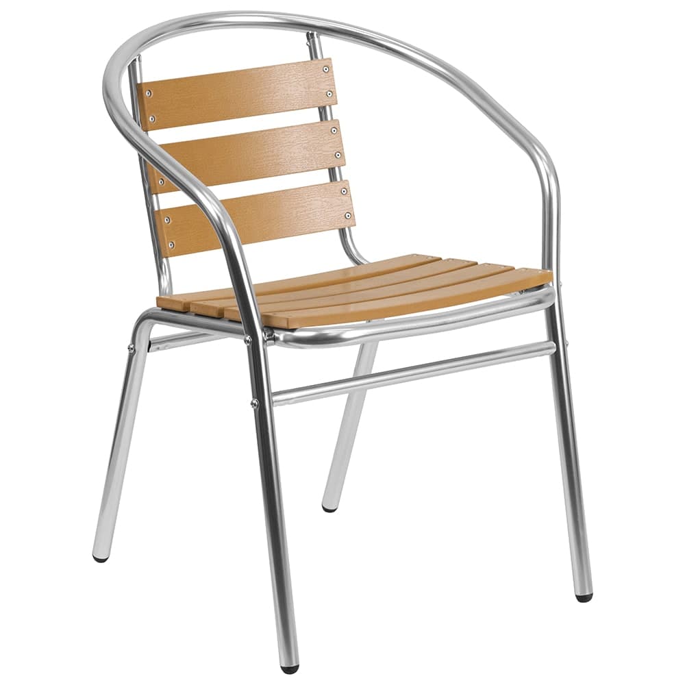 Flash Furniture TLH-017W-GG Stacking Armchair w/ Faux Teak Ladder Back & Seat, Aluminum