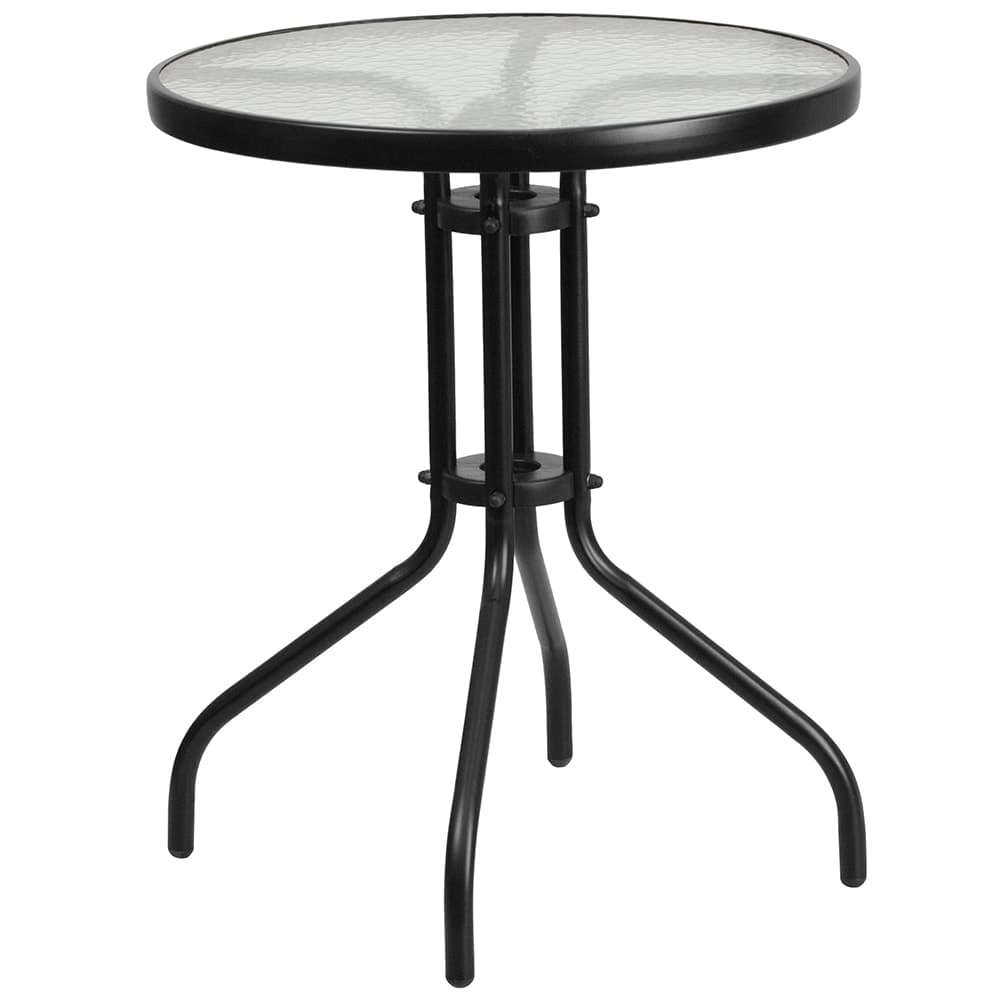 Flash Furniture TLH-070-1-GG 23 3/4" Round Patio Table w/ Glass Top - Metal Base, Black