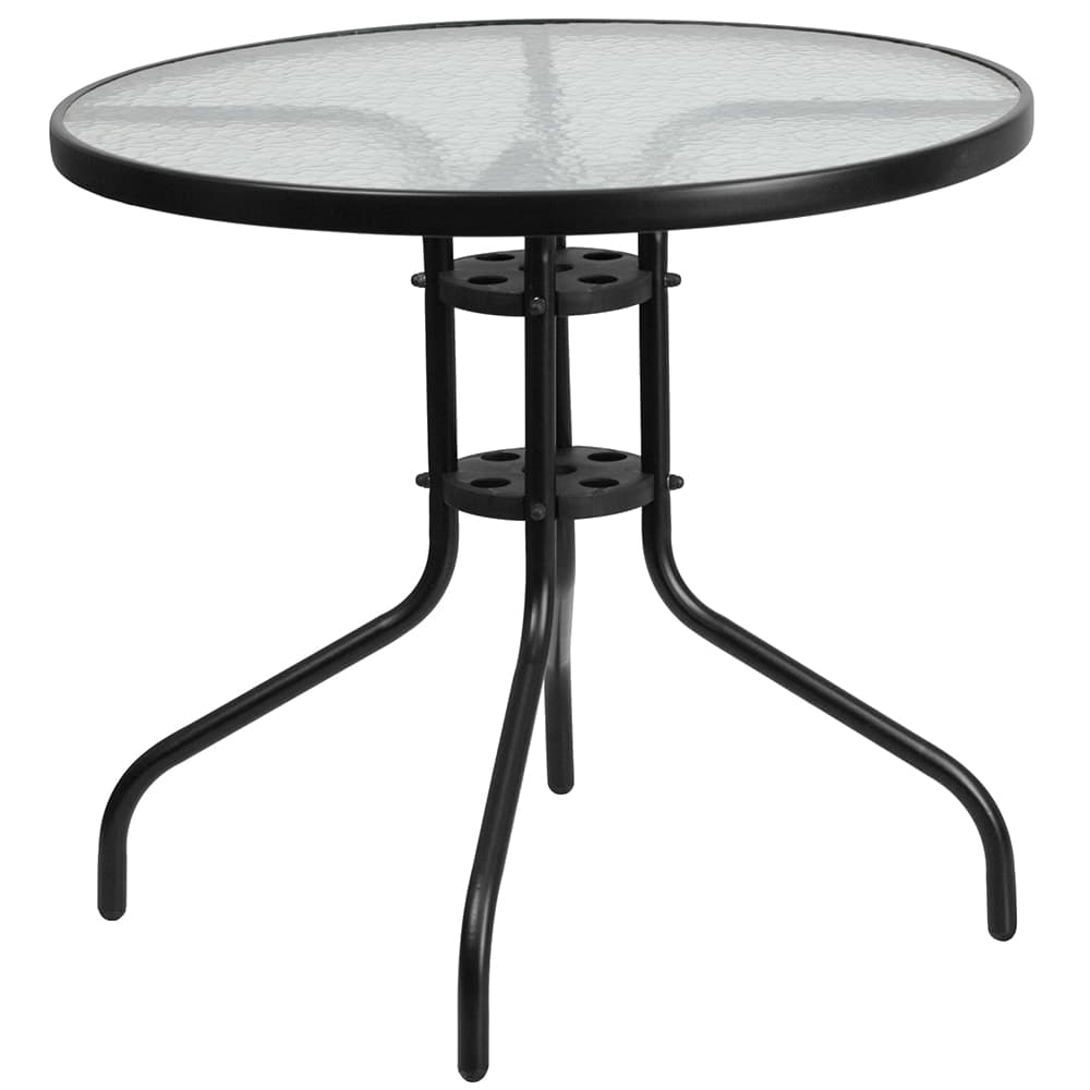 Flash Furniture TLH-070-2-GG 31 1/2" Round Patio Table w/ Glass Top - Metal Base, Black