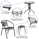 Flash Furniture TLH-071RD-017CBK2-GG 23 3/4" Round Patio Table & (2) Arm Chair Set - Glass Top, Black Metal Base thumbnail 6