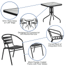 Flash Furniture TLH-0731SQ-017CBK2-GG 23 1/2" Square Patio Table & (2) Arm Chair Set - Glass Top, Black Metal Base thumbnail 6