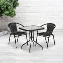 Flash Furniture TLH-0731SQ-037BK2-GG 23 1/2" Square Patio Table & (2) Black Rattan Arm Chair Set - Glass Top, Black Metal Base thumbnail 4