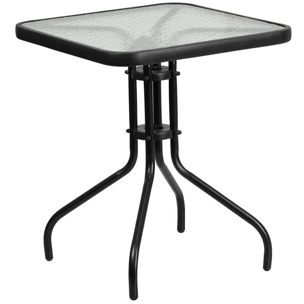 Flash Furniture TLH-073A-1-GG 23 1/2" Square Patio Table w/ Glass Top - Metal Base, Black