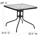 Flash Furniture TLH-073A-2-GG 31 1/2" Square Patio Table w/ Glass Top - Metal Base, Black thumbnail 2