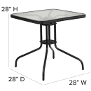 Flash Furniture TLH-073R-BK-GG 28" Square Patio Table w/ Glass Top & Black Rattan Edge - Metal Base, Black thumbnail 2