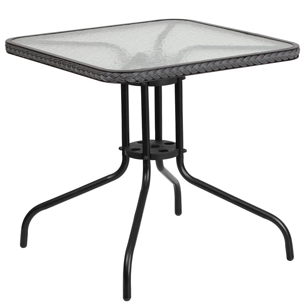Flash Furniture TLH-073R-GY-GG 28" Square Patio Table w/ Glass Top & Gray Rattan Edge - Metal Base, Black